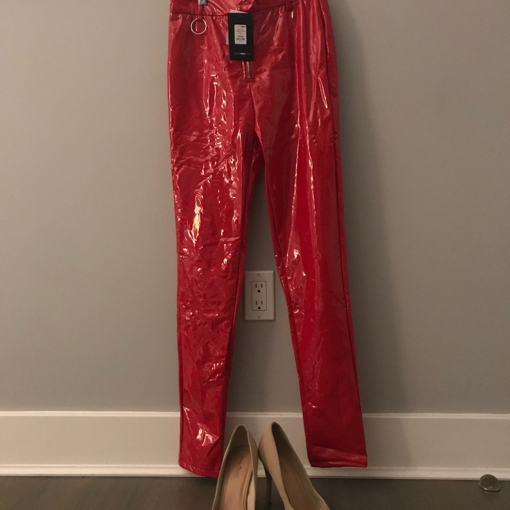 Red Faux Leather Pants